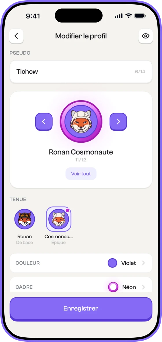 L'éditeur de profil et de cosmétiques de Namedrop