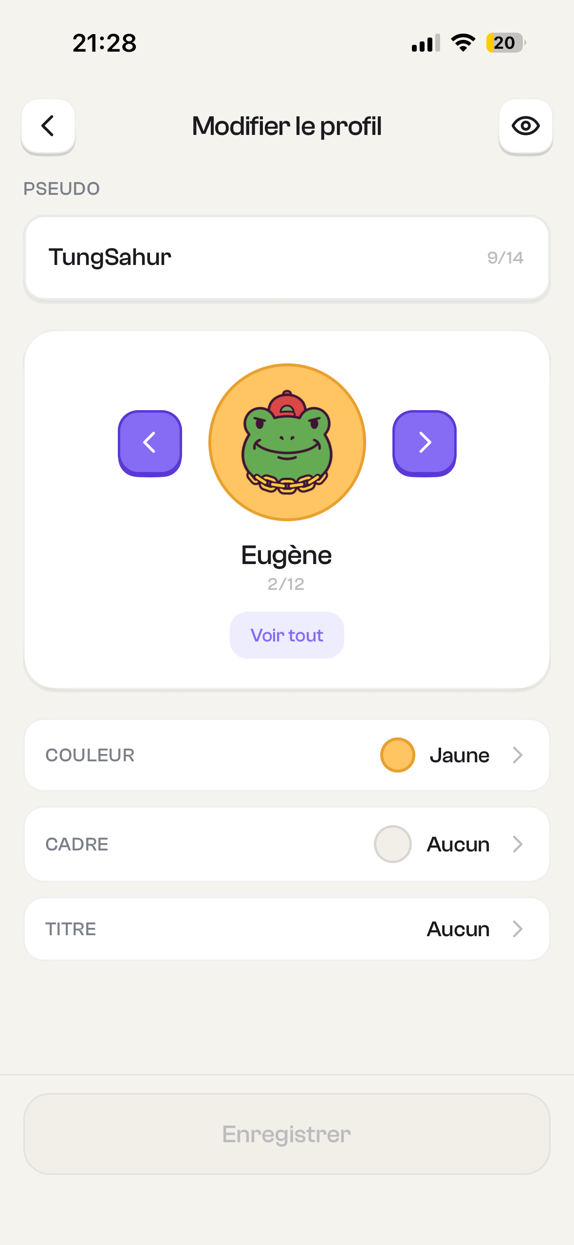 L'éditeur de profil et de cosmétiques de Namedrop